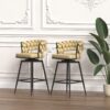 Technical Leather Woven Bar Stool (Set of 2), 360 Swivel Bar Stools With Back And Footrest - Light Brown - Image 6