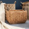Rectangular Multi Purpose Water Hyacinth Woven Wicker Baskets With Handles - Natural / Brown - Image 9