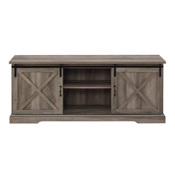Farmhouse Sliding X Barn Door 70" TV Stand For 80" TVs - Gray Wash