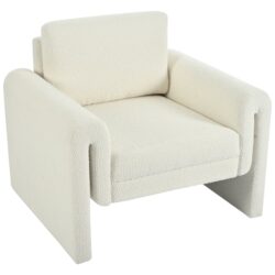 Modern Boucle Upholstered Accent Chair Luxurious Comfort & Sturdy Support, Solid Wood Frame - Ivory