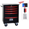 5 Drawer Multifunctional Tool Cart With Wheels, Metal Rolling Tool Cart Storage For Garage Workshop Warehouse Repair Shop With Stainless Steel Roof - Black / Red - Image 6