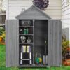 Outdoor Storage Cabinet, Garden Wood Tool Shed, Outside Wooden Shed Closet With Shelves And Latch For Yard - Gray - Image 2