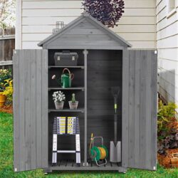 Outdoor Storage Cabinet, Garden Wood Tool Shed, Outside Wooden Shed Closet With Shelves And Latch For Yard - Gray