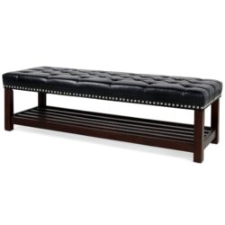 Wooden Base Upholstered Bench For Bedroom For Entryway - Black