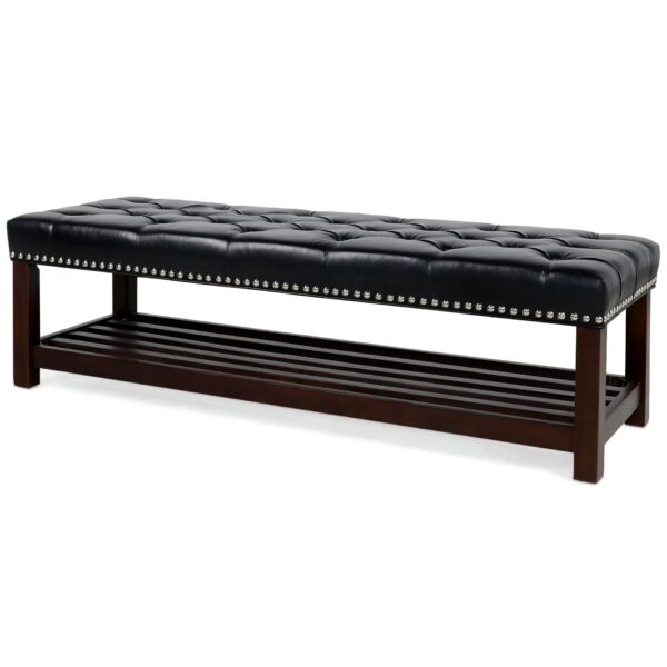 Wooden Base Upholstered Bench For Bedroom For Entryway - Black
