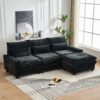 L Shaped Sectional Sofa With Movable Ottoman, 99'' Upholstered 4 Seats Couch - Black - Image 6