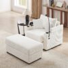 Single Sofa With Storage Space, Movable Ottoman, USB Ports, Cup Holders, Phone Holder Corduroy - Beige - Image 11