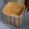 Square Palm Leaf Woven Wicker Storage Basket With Handles (Set of 2) - Back / Brown - Image 5