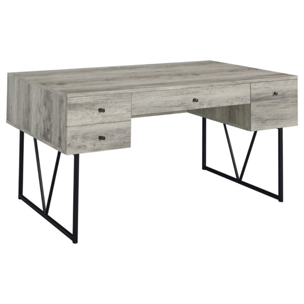 Charm - Writing Desk With 4 Drawers And Open Shelf - Driftwood / Gray