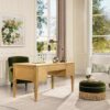 Dauphin - Gold Accent 5 Drawer Executive Desk - Natural Brown - Image 3