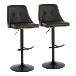 Gianna - Mid-Century Modern Adjustable Barstool With Swivel With Rounded Footrest (Set of 2) - Black