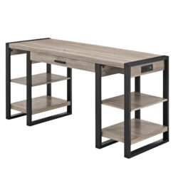 Modern Computer Desk With USB Ports - Driftwood