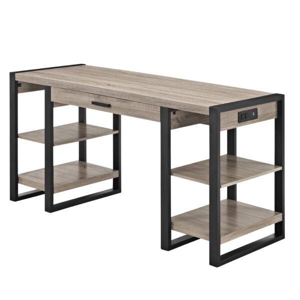 Modern Computer Desk With USB Ports - Driftwood