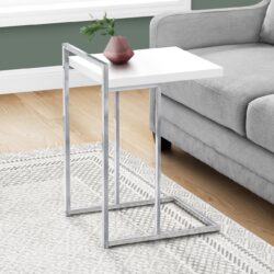 Accent Table, C - Shaped, Glossy Contemporary And Modern - White