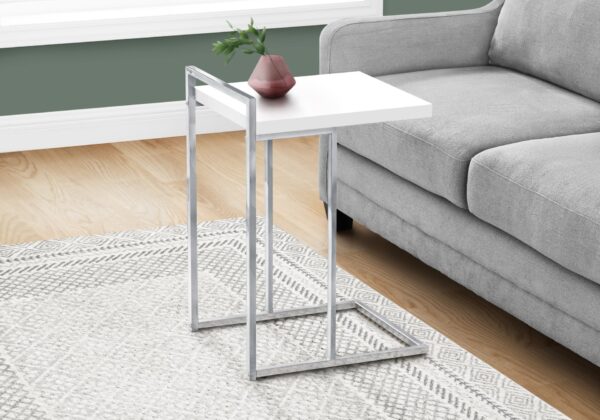 Accent Table, C - Shaped, Glossy Contemporary And Modern - White
