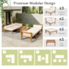 6 Piece Patio Sofa Set, Acacia Wood Outdoor Modular Sectional Garden Furniture Set L Shaped Conversation Set, Convertible Daybed With Tea Table, Ottoman, 5 Cushions And Pillows - Teak / Beige - Image 6