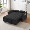 Modern Convertible Velvet Loveseat Futon Sofa With Sleeper Bed Function - Black - Image 5