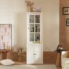 Retro Style Hutch Cabinet With Single Glass Door, China Cabinet For Home, Office, Or Studio - White - Image 4