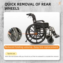 Lightweight Foldable Nursing Wheelchair For Adults Double X Force Support, 300Lbs Capacity, Breathable Cushion & Anti Backflip Design With Tires, Adjustable Seat Belt, Quick Release Wheels - Gray