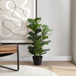 32" Tall, Artificial Plant, Fiddle Tree, Indoor, Faux, Fake, Floor, Greenery, Potted, Real Touch, Decorative - Green / Black