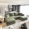 4 Seat Sofa, Deep Seat Couches With Soft Pillows And 2 Ottomans, Convertible Sofa Lounge Chair, For Living Room - Green - Image 8