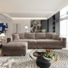 4 Seat Sofa, Deep Seat Couches With Soft Pillows And Movable Ottoman, Convertible Sofa Lounge Chair, For Living Room - Camel - Image 6