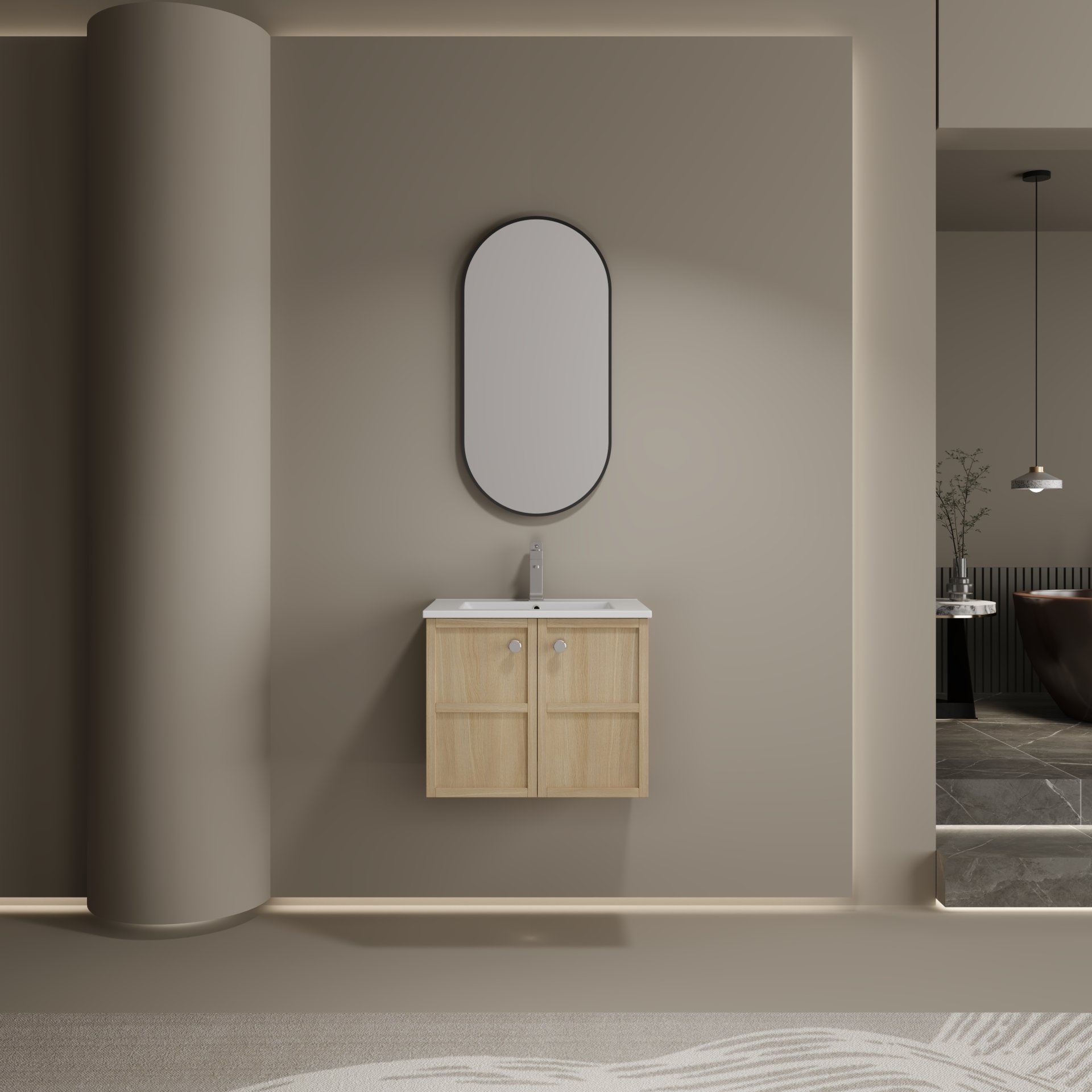 24" Wall Mounted Bathroom Vanity With Ceramic Sink And 2 Soft Closing Doors - Oak - Image 2