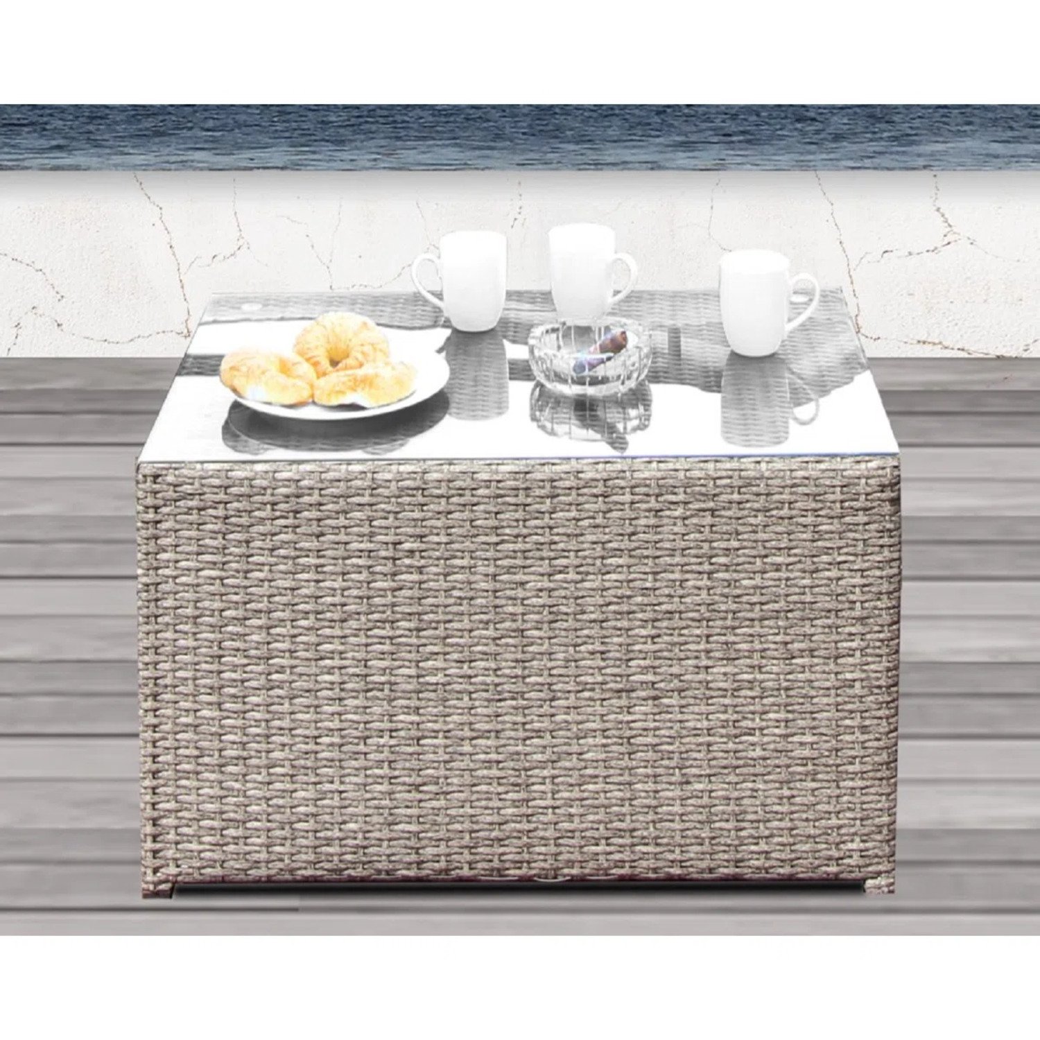 4 Person Patio Seating Set With Cushions, Handwoven Wicker - Gray Mix - Image 7