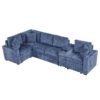 L Shaped Convertible Sofa Bed With Pull Out Bed, Cup Holders, And Storage Space - Blue - Image 17