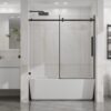 Frameless Tub Sliding Shower Door With Easy Clean Coating, 6mm Tempered Glass, 60" X 58" - Matte Black - Image 7