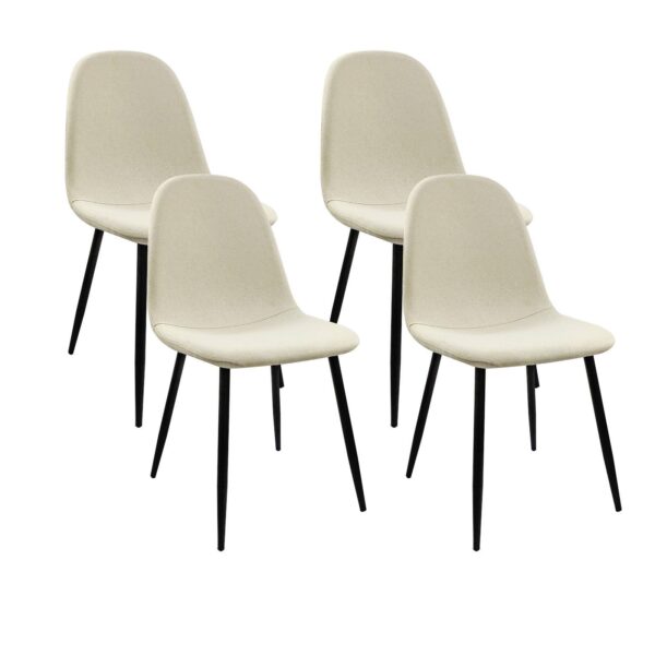Modern Extendable Dining Table And Chair Set, 2 - 6 People, Table, Chairs, Metal Base - Beige / White