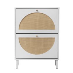 2 Door Shoe Rack, Rattan, Double Layer, Suitable For Living Room, Hallway - White