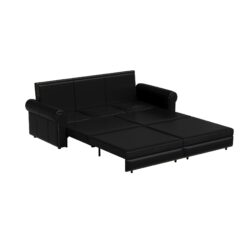 Pull Out Sofa Bed, 3 In 1 Convertible Sleeper Sofa With Nailhead Trim & Rolled Arm, Multi Functional Sofa Bed For Living Room, Bedroom, Apartment, Office - Black