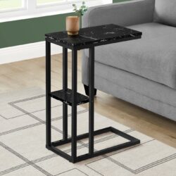 Accent Table, C - Shaped, Marble Look Contemporary & Modern - Black