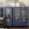Vintage Buffet Cabinet With Double Glass Doors And Drawer, Storage Sideboard - Blue - Image 9