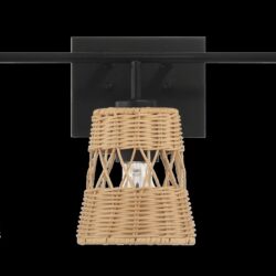 Moonlit - 3 Lights Wall Sconce With Shade, Bathroom Lighting Fixtures Over Mirror - Black / Rattan