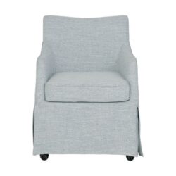 London - Upholstered Skirted Dining Arm Chair With Hidden Casters - Light Blue