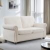 Soft Loveseat, Upholstered 2 Seater Couch, Loose Back Cushions And Turned Legs - Ivory - Image 8