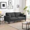 Modern Upholstered High Resilience 3 Seater SofaCorduroy With Wooden Frame - Dark Gray - Image 4