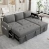 L Shaped Convertible Sofa Bed With Storage, Cup Holders, USB Ports Chenille - Gray - Image 11