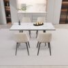 Modern Extendable Dining Table And Chair Set With Top And Metal Base, Table And Chairs For 2 - 6 People - Beige / White - Image 5