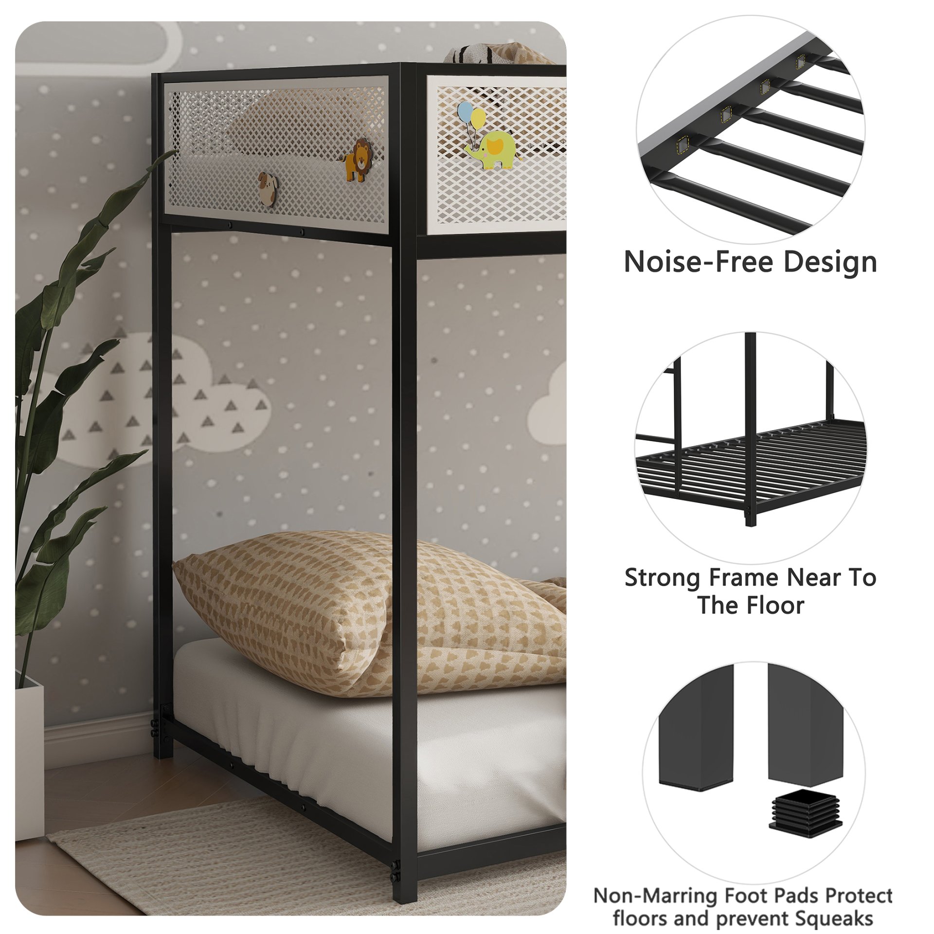 Adam - Twin Over Twin Bunk Guard Rail - Black With White Mesh - Image 7
