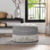 Yolanda - Round Upholstered Accent Ottoman - Light Gray / Ivory - Image 5