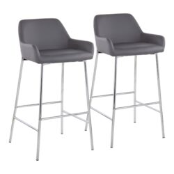 Daniella - Contemporary Fixed Height Bar Stool (Set of 2) - Chrome / Gray