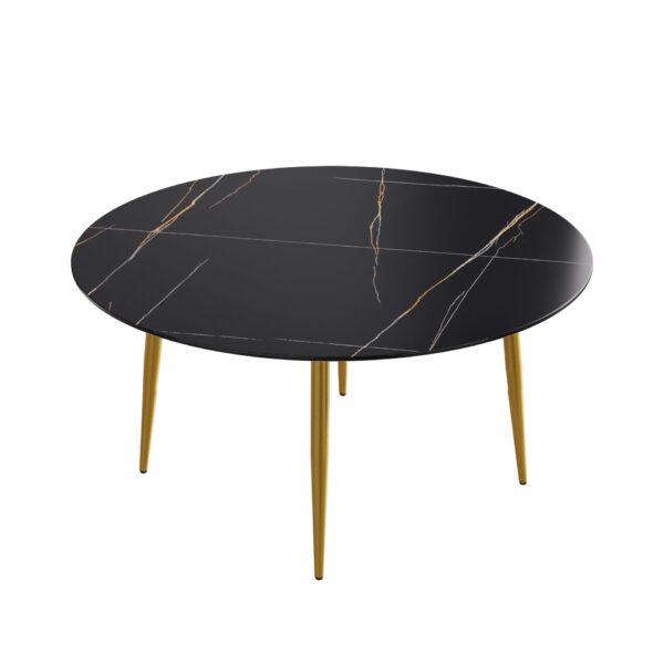 Modern Man-Made Stone Round Metal Dining Table, Position For 6 People - Gold / Black