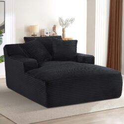 Cloudline - Oversized Chaise Lounge Chair In Soft Corduroy, Modern Comfy Couch With Full Foam Cushioning, Cozy Sleeper Sofabed For Living Room - Black