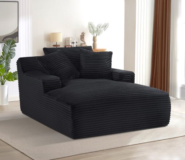 Cloudline - Oversized Chaise Lounge Chair In Soft Corduroy, Modern Comfy Couch With Full Foam Cushioning, Cozy Sleeper Sofabed For Living Room - Black