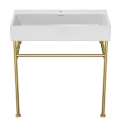 Ceramic Console Sink Basin With Legs 30" Bathroom Console Sink With Overflow - White