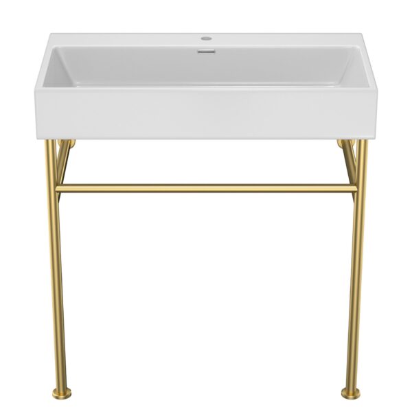 Ceramic Console Sink Basin With Legs 30" Bathroom Console Sink With Overflow - White