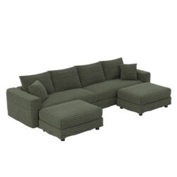 4 Seat Sofa, Deep Seat Couches With Soft Pillows And 2 Ottomans, Convertible Sofa Lounge Chair, For Living Room - Green